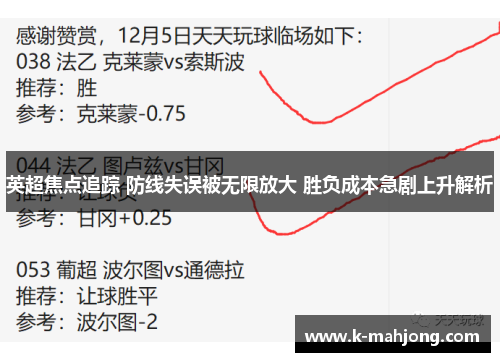 英超焦点追踪 防线失误被无限放大 胜负成本急剧上升解析