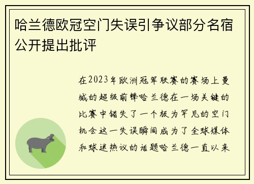 哈兰德欧冠空门失误引争议部分名宿公开提出批评